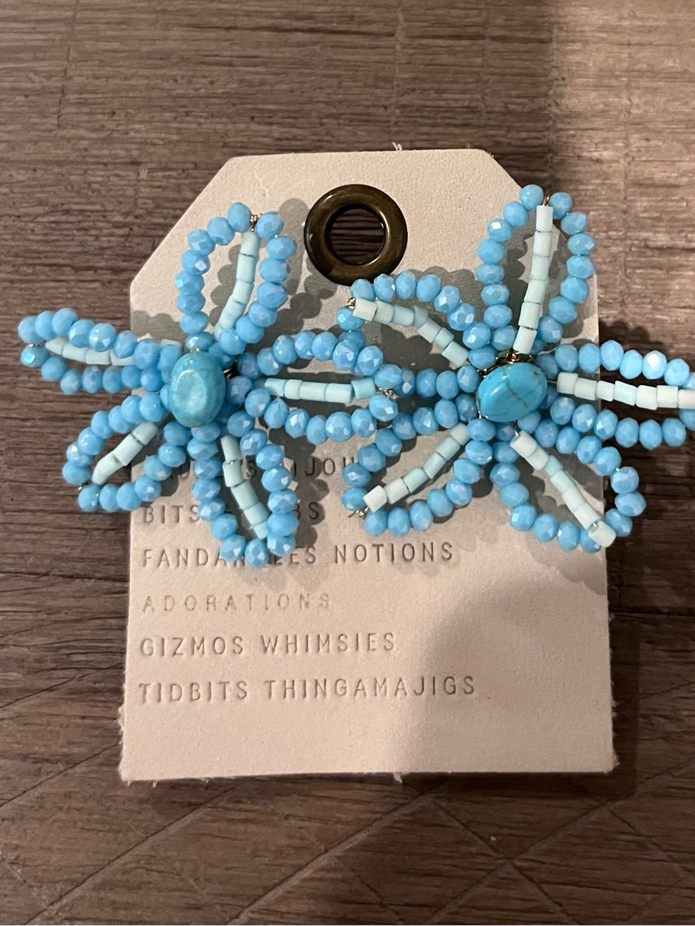 Anthropologie Turquoise Teal Stone Beaded Flower Earrings NEW